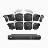 H500 - 3K 16 Kanal PoE Überwachungskamera-Set mit 10 Kameras, Eingebautes Mikrofon, EXIR Nachtsicht 2.0, Unterstützt RTSP und ONVIF, funktioniert mit Alexa, IP67
